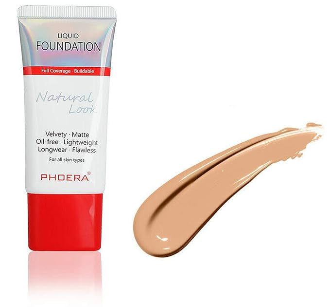 AQUAPURITY PHOERA Full Coverage Foundation New Formula Waterproof Long Lasting Oil Free Velvet Matte Liquid Foundation for Oily Skin Flawless Makeup Base Cream Concealer (104 Buff Beige)-Velvo Beauty
