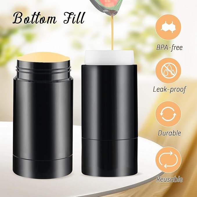 12 Pieces 15g Black Plastic Deodorant Containers,Empty 1/2 oz Travel Lip Balm Tubes,Refillable Twist-UP Solid Perfume Tubes,Lipstick Tubes for DIY-Velvo Beauty