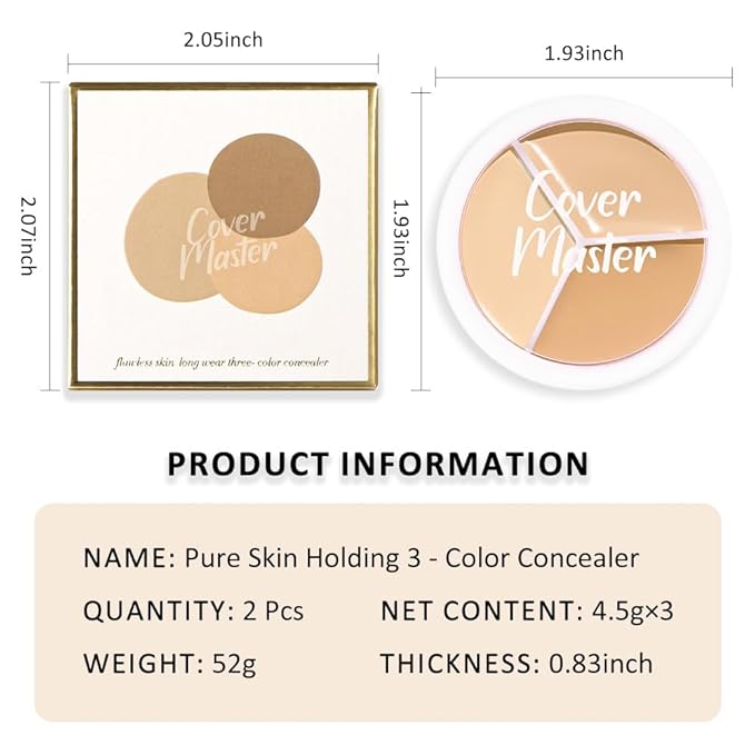 Kaely 2Pcs Tri Color Concealer Pot,Color Correcting Concealer for Dark Circles Spots,Cream Concealer Full Coverage,Foundation Contour Makeup Palettes,under Eye Brightener corrector de ojeras,01-Velvo Beauty