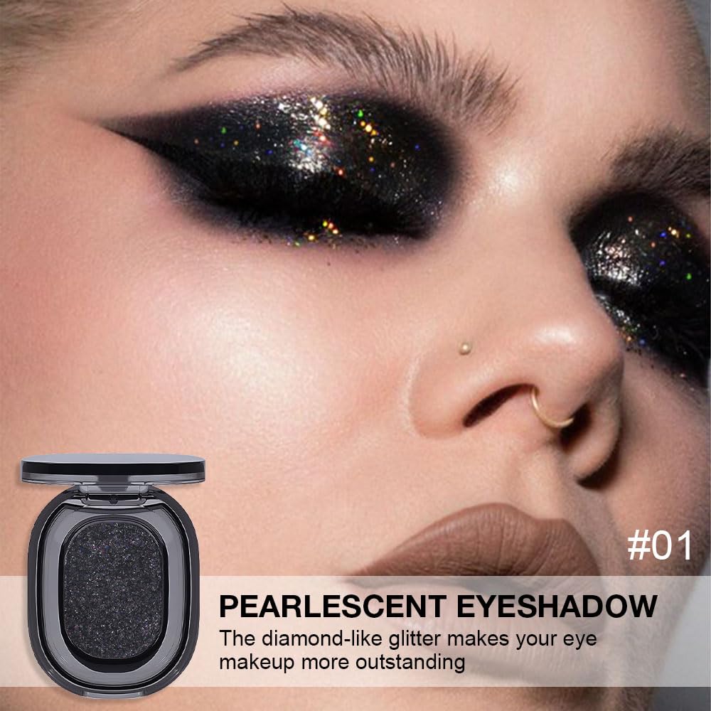 Black Glitter Eyeshadow Palette Makeup for Women, Glitter Shimmer Metallic Holographic Iridescent Single Monochrome Eyeshadow Halloween Birthday Party Wear Makeup, Sombras Crema Para Ojos-Velvo Beauty