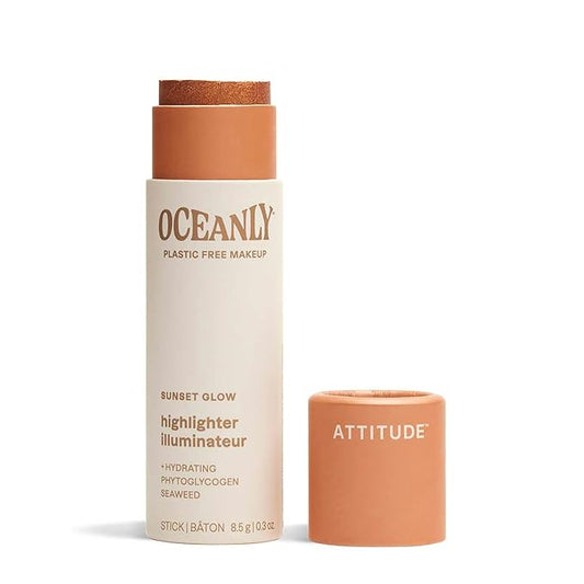 ATTITUDE Oceanly Lightweight Highlighter Stick, Titanium Dioxide-Free, EWG Verified, Plastic-Free, Vegan & Cruelty-free Makeup, Sunset Glow, 0.3 Ounces-Velvo Beauty