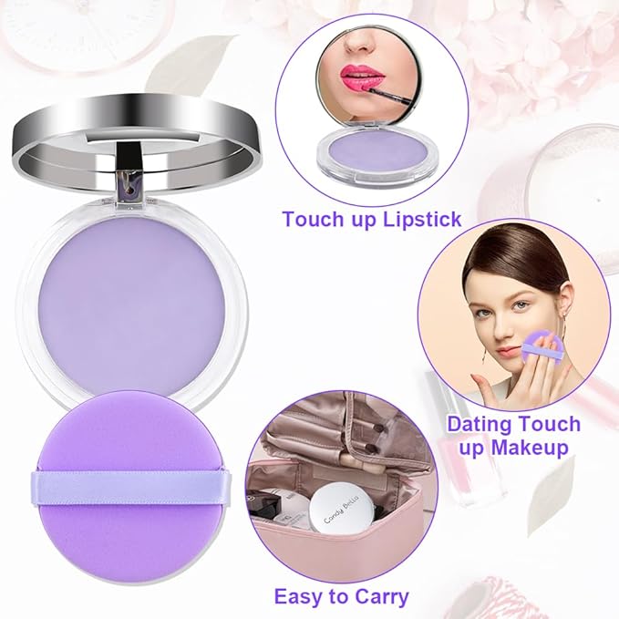 2PCS Oil Control Face Pressed Powder，zxbaers Chillab Lavender Matte Powder，Matte Smooth Setting Powder Makeup, Waterproof Long Lasting Finishing Powder, Flawless Lightweight Face Cosmetics-Velvo Beauty