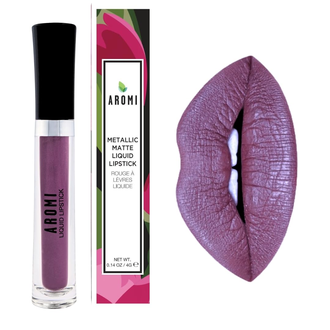 Aromi Metallic Liquid Lipstick | Long-lasting, Waterproof, Lip Color with Shimmery Finish, Vegan, Cruelty-free, Gluten and Paraben Free, Made in USA, Handmade (Vulgar Violet)-Velvo Beauty