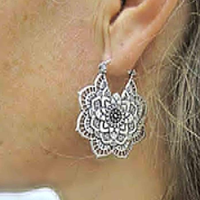 Boho Mandala Flower Earrings Gold Drop Dangle Earrings Tribal Earrings Vintage Ethnic Hoop Earrings Jewelry for Women and Girls-Velvo Beauty