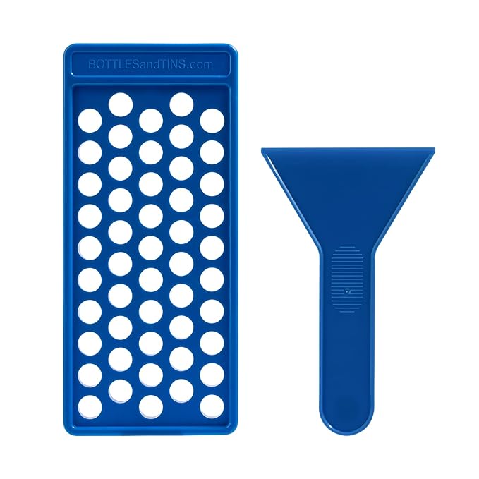 RONRONS Lip Balm Crafting Kit, Professional Lipsticks Filling Tray with 50 Small Holes and Spatula, Easy to Fill 50 Pieces Lipstick Tubes Containers for Business Gifts, Blue-Velvo Beauty