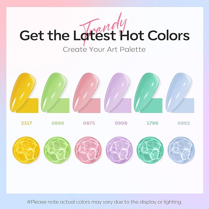 modelones Spring Gel Nail Polish Set, 6 Colors Pastel Yellow Green Pink Purple Blue Shades Pale Macaron Light Colors Nail Art Gel Design for Women Girl Nail Lovers Gift Salon DIY-Velvo Beauty