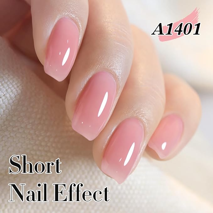Double Rhythm 0.5Oz Translucent Gel Polish Sheer Neutral Natural Light Milky Same Color Same Bottle 15ML Jelly Gel Polish Art DIY at Home (Milky Pink-A1401)-Velvo Beauty