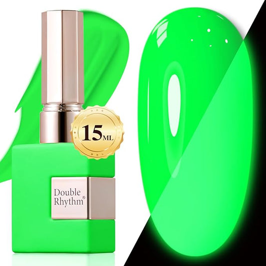 Double Rhythm Translucent Gel Polish Sheer Neutral Natural Light Milky Same Color Same Bottle 15ML Jelly UV Nail Polish Nail Art DIY at Home (Neon Glow Green-A1421)-Velvo Beauty