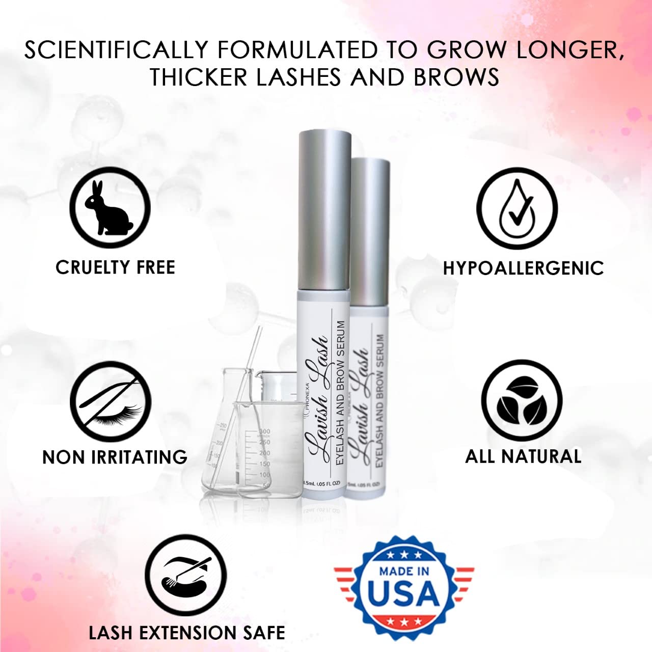Hairgenics Lavish Lash – Eyelash Growth Enhancer & Brow Serum with Biotin & Natural Growth Peptides for Long, Thick Lashes and Eyebrows! Dermatologist Certified, Cruelty Free & Hypoallergenic.-Velvo Beauty