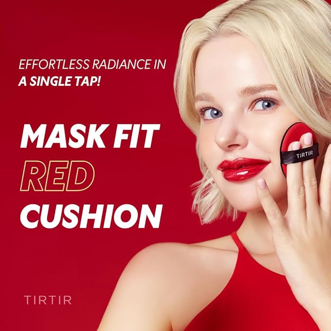[*Mini Size*] TIRTIR Mask Fit Red Cushion Foundation | Full coverage, Weightless, Skin fit, Satin Glow Finish, Korean Makeup, beauty, Tattoo cover up, Buildable (#15C Fair Porcelain, 0.15 Fl Oz)-Velvo Beauty