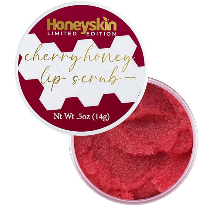 Lip Exfoliator Scrub and Lip Treatment - Gentle Lip Repair for Dry Cracked Lips and Lip Scrubs Exfoliator and Moisturizer - All Naturals Lip Brightening for Dark Lips (Cherry Honey)-Velvo Beauty