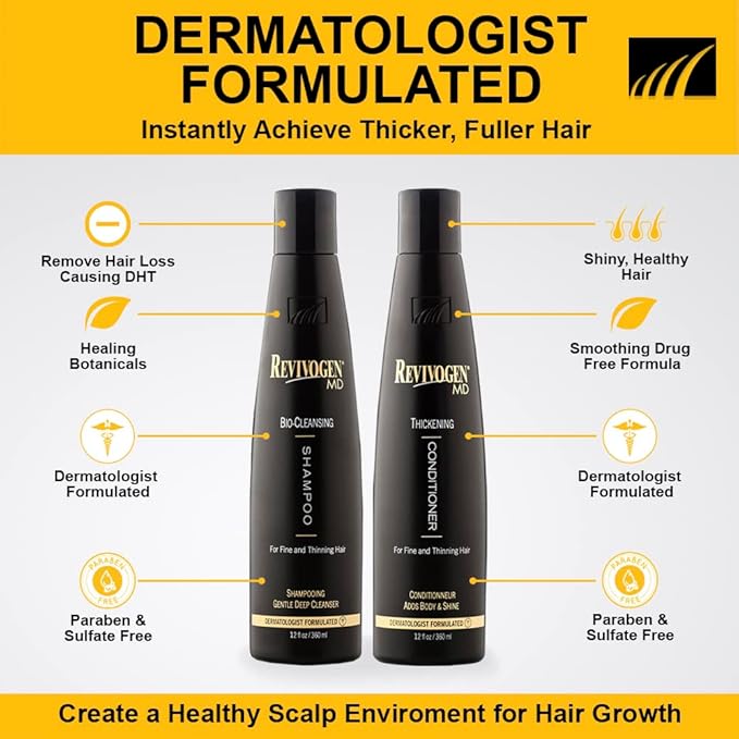 Revivogen MD Bio-Cleansing Shampoo and Conditioner for Thinning Hair, DHT Blocker Shampoo, Hair Loss Shampoo, Shampoo Thinning Hair, Conditioner for Thinning Hair, Hair Loss Conditioner 12oz-Velvo Beauty