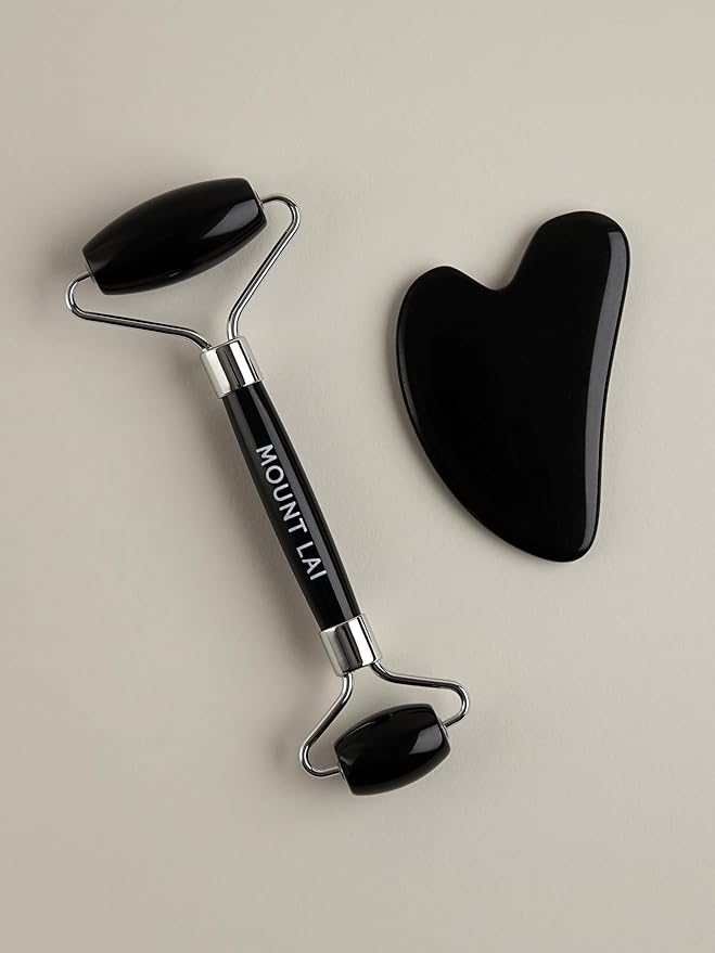 Mount Lai Obsidian Gua Sha Facial Tools, Black Obsidian Gua Sha Facial Tools Set and Roller, Guasha Tool for Face to Relieve Muscle Tension and Reduce Puffiness, Anti Aging Skin Care Sets for Women-Velvo Beauty