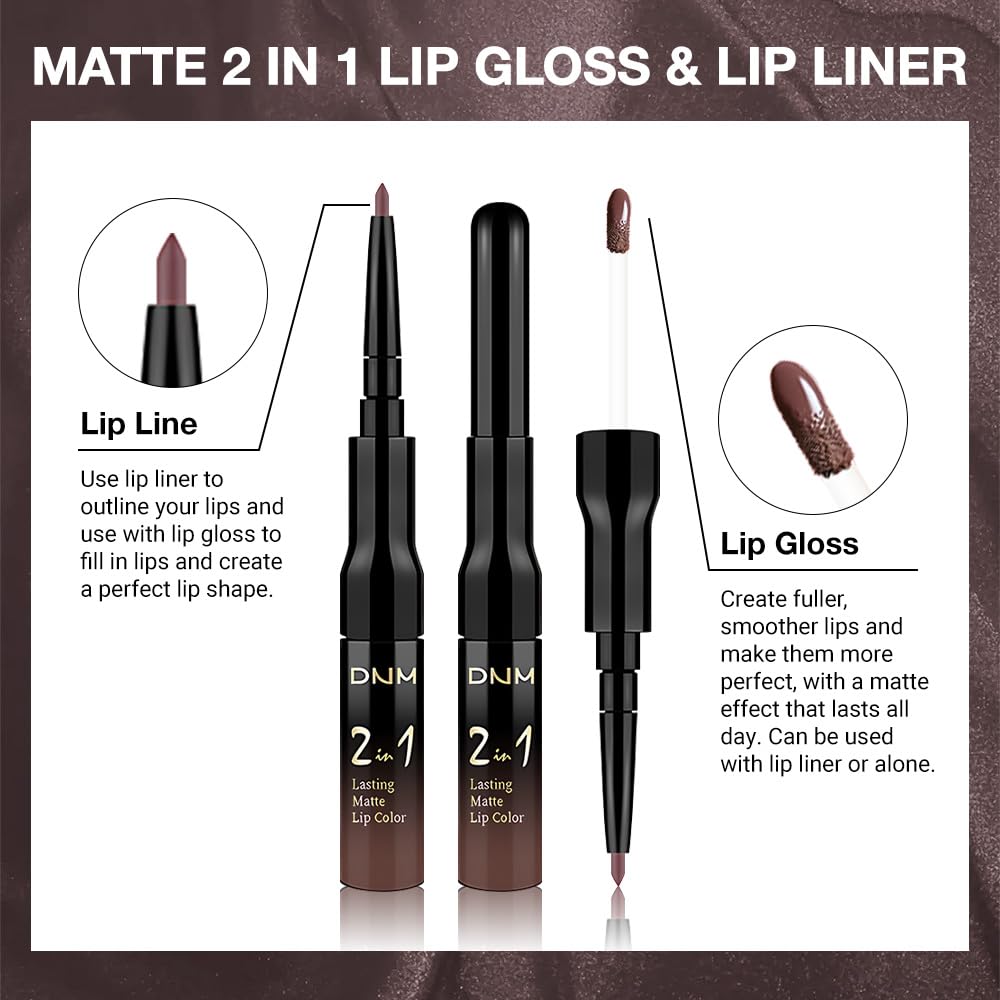 evpct 1Pcs Dark Deep Brown Chocolate Matte Lip Liner and Liquid Lipstick Stain Makeup Set for women, Long Lasting Smudge Proof Lipstick labiales matte mate larga duracion listip 24 hours originales,06-Velvo Beauty