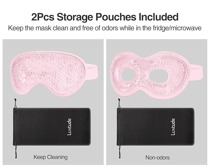 Luxtude Gel Eye Mask 2PCS, Reusable Cooling Eye Masks for Sleeping, Hot Cold Eye Ice Pack Sleep Mask, Frozen Cold Eye Compress for Puffiness/Dark Circles/Headaches/Dry Eyes/Stress Relief (Pink)-Velvo Beauty