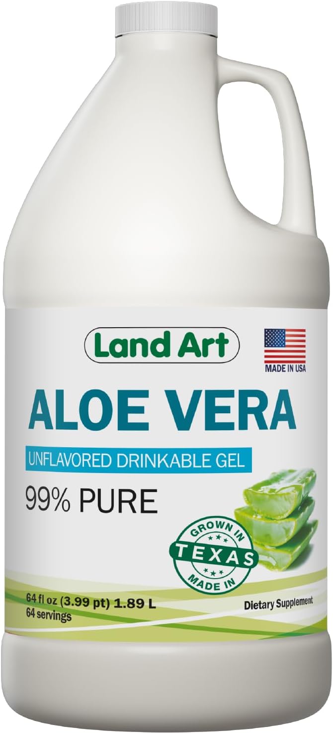 Land Art - Organic Aloe Vera Drinkable Gel for Heartburn & Acid Reflux Relief - 99.7% Pure - Cold-Processed - Improves Digestive Health - Soothing and Natural - Vegan & Gluten-Free - 64 fl oz-Velvo Beauty