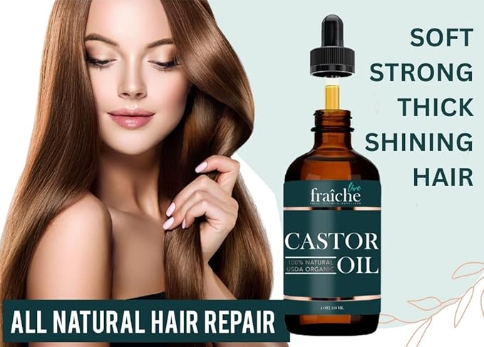 Live Fraiche Organic Castor Oil (4oz) + Filled Mascara Tube, 100% USDA Pure, Cold Pressed, Hexane Free Lash Serum Hair Growth Oil for Eyelashes, Eyebrows, Hair - Brow and Hair Treatment Oil-Velvo Beauty