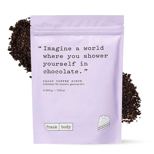 Frank Body Cacao Coffee Scrub | Natural, Vegan, Cruelty Free Exfoliating Body Scrub Smooths, Hydrates, and Nourishes Skin with Cacao Extract, Macadamia Oil, and Vitamins A, E, and D | 7.05 oz / 200 g-Velvo Beauty