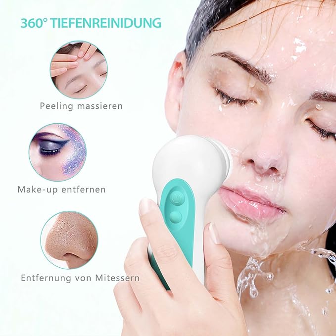 Waterproof Facial Cleansing Spin Brush Set with 5 Exfoliating Brush Heads - Electric Face Scrubber Cleanser Brush by CLSEVXY - Face Brush for Gentle Exfoliation and Deep Scrubbing-Velvo Beauty