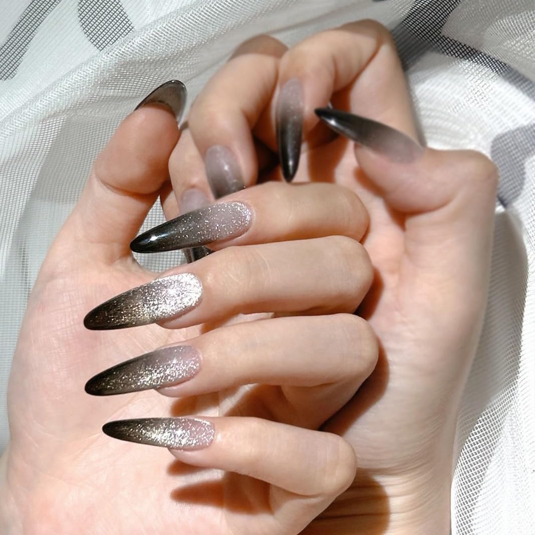 Nail Polish Strips, 32PCS Salon Quality Wraps, Long Lasting Gel Nail Stickers for Women Easy Apply& Remove (Night Glitter Black)-Velvo Beauty