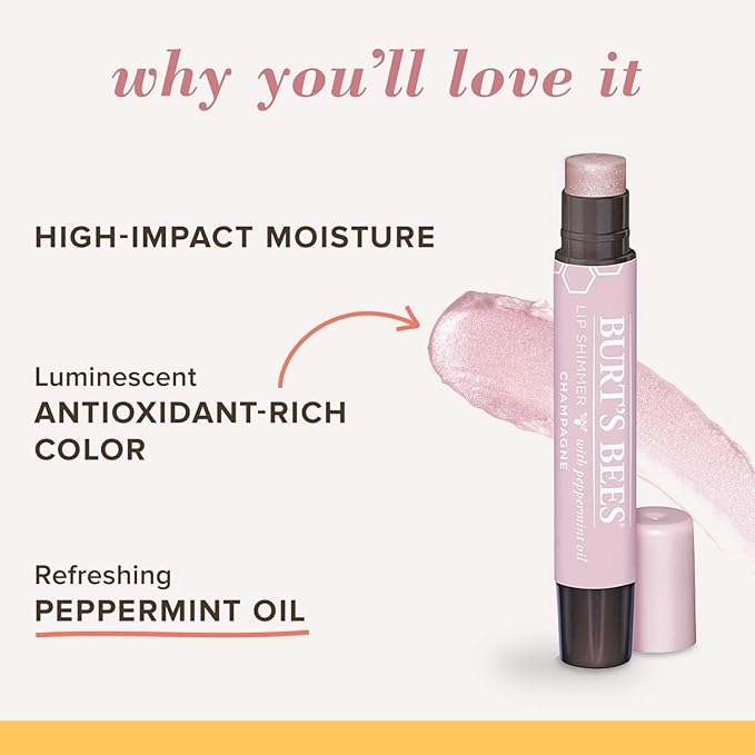 Burt's Bees Lip Shimmer, Champagne 0.09 oz (Pack of 6)-Velvo Beauty