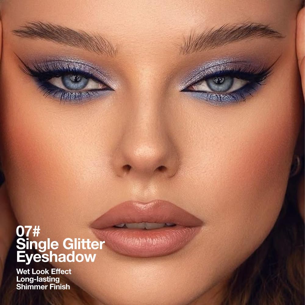 Glitter Shimmer Sparkle Eye Shadow Palette Makeup for Women, Shimmer Blue Glitter Metallic Holographic Iridescent Cream Iridescent Single Monochrome Eyeshadow Makeup-Velvo Beauty