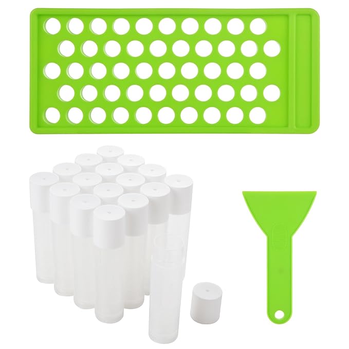 Lip Balm Tubes with Filling Tray and Spatula, 100PCS 5ml White Lip Balm Containers with White Caps, DIY Lip Care Balms Making Tray and Spatula for Women Girl Cosmetics Makeup-Velvo Beauty