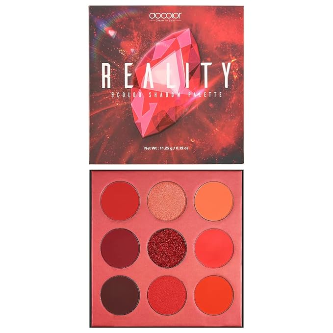 docolor Eyeshadow Palette 9Colors Red Eyeshadow Gemstone Shadow Palettes Highly Pigmented Mattes Shimmers Smokey Glitter Cream Colorful Powder Blendable Long Lasting Waterproof Makeup Palette-Velvo Beauty