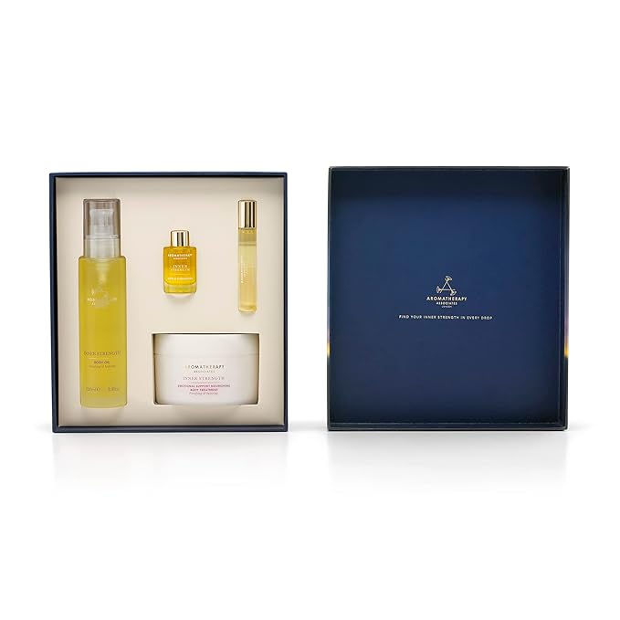 Aromatherapy Associates Moment of Comfort. Luxurious Holiday Gift Set Includes Inner Strength Bath and Shower Oil, Roller Ball, Body Oil, and Body Treatment (1 count)-Velvo Beauty