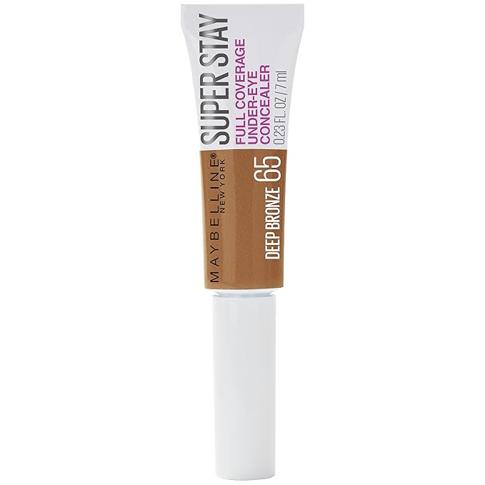 Maybelline New York Super Stay Super Stay Full Coverage, Brightening, Long Lasting, Under-eye Concealer Liquid Makeup For Up To 24H Wear, With Paddle Applicator, Deep Bronze, 0.23 fl. oz., 65 Deep Bronze-Velvo Beauty
