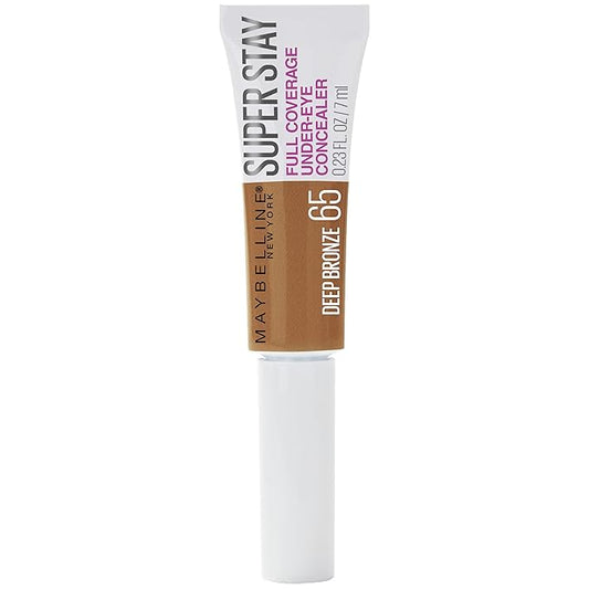Maybelline New York Super Stay Super Stay Full Coverage, Brightening, Long Lasting, Under-eye Concealer Liquid Makeup For Up To 24H Wear, With Paddle Applicator, Deep Bronze, 0.23 fl. oz., 65 Deep Bronze-Velvo Beauty