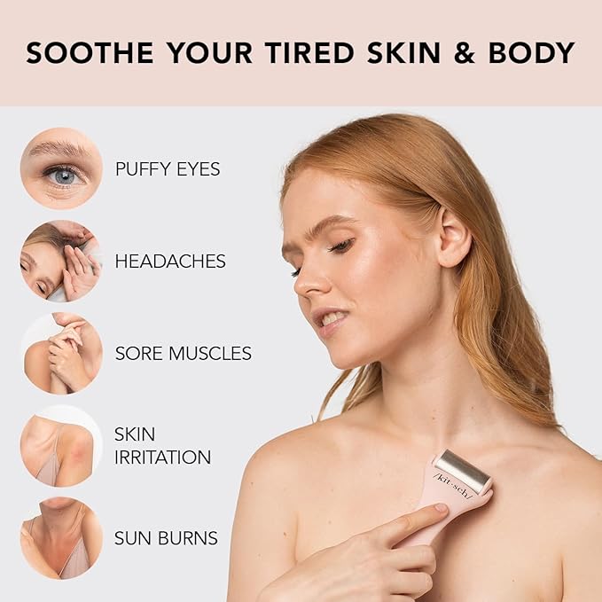 Kitsch Ice Roller for Face – Stainless Steel Face Ice Roller to Reduce Puffiness, Redness & Headaches – Cooling Facial Roller for Skin Care, Irritation Relief & Spa-Like Experience at Home - Pink-Velvo Beauty