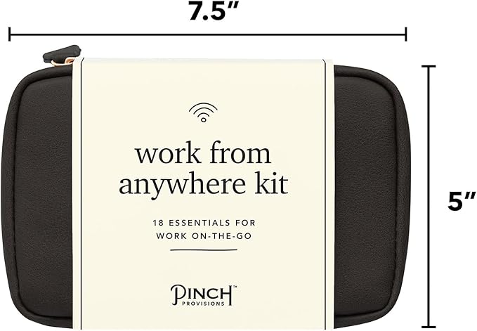 Pinch Provisions Work from Anywhere Kit, Includes 18 Essentials to Help You Stay on Task, Must-Have Essentials, Compact Multi-Functional Vegan Leather Pouch, Black-Velvo Beauty