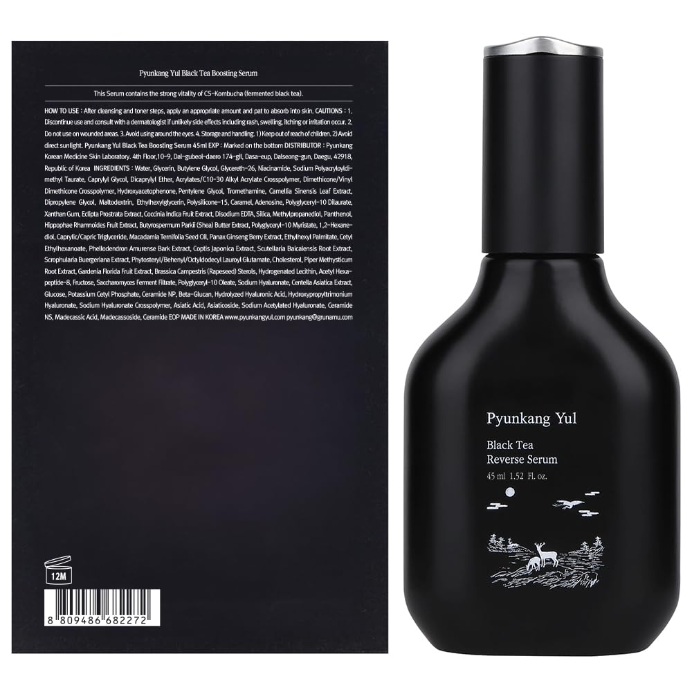 Pyunkang Yul PKY Black Tea Boosting Serum for Anti-aging, Condensed Nutrition for Fine Line Care with Kombucha, Ginseng Fruit Extract, Zero-Irritation, Korean Skincare (1.52 Fl. Oz, 45ml)-Velvo Beauty