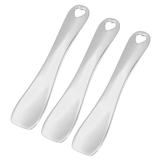 VOCOSTE 3 Pcs Makeup Spatula Mini Spoon, Eye Cream Massage Sticks Beauty Scoop, for Facial Cosmetic Face Cream, Heart Shape 2.36"x0.49", Silver Tone-Velvo Beauty