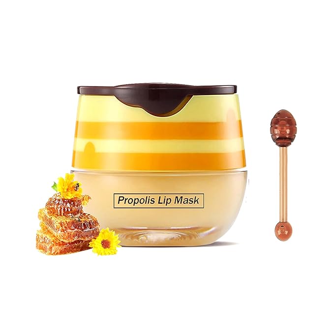 Bee Lip Balm Honey Pot,Honey Lip Mask Propolis Moisturizing Lip Balm with Stick,Propolis Moisturizing Honey Lip Balm,Hydrating & Prevention Dry and Cracked Lip,Lip Care Products-Velvo Beauty