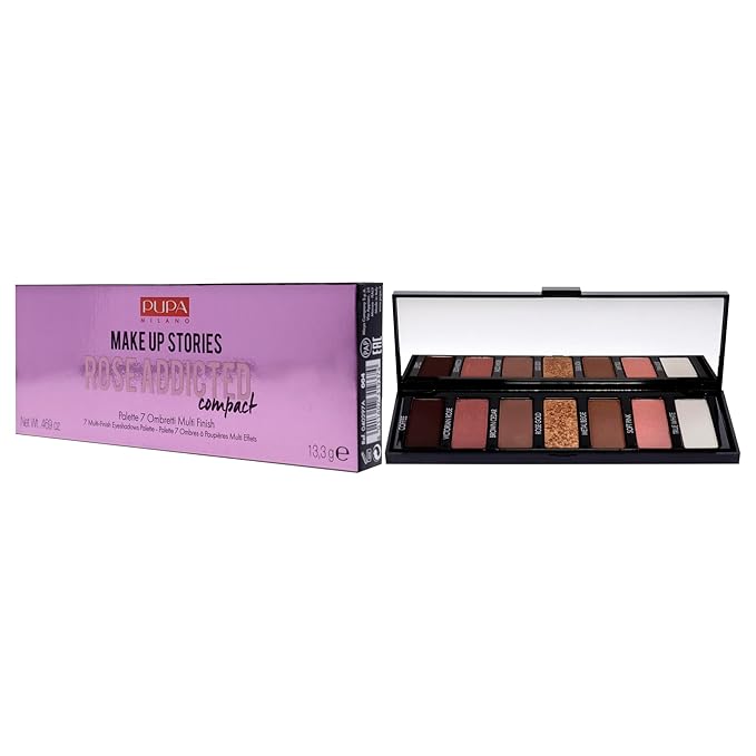 Pupa Milano Make Up Stories Eyeshadow Palette 004 Rose Addicted - 7-Shade Shadow Collection with Matte, Satin, and Metallic Color Options - High Pigment Formula - Soft, Blendable Texture - 0.469 oz-Velvo Beauty