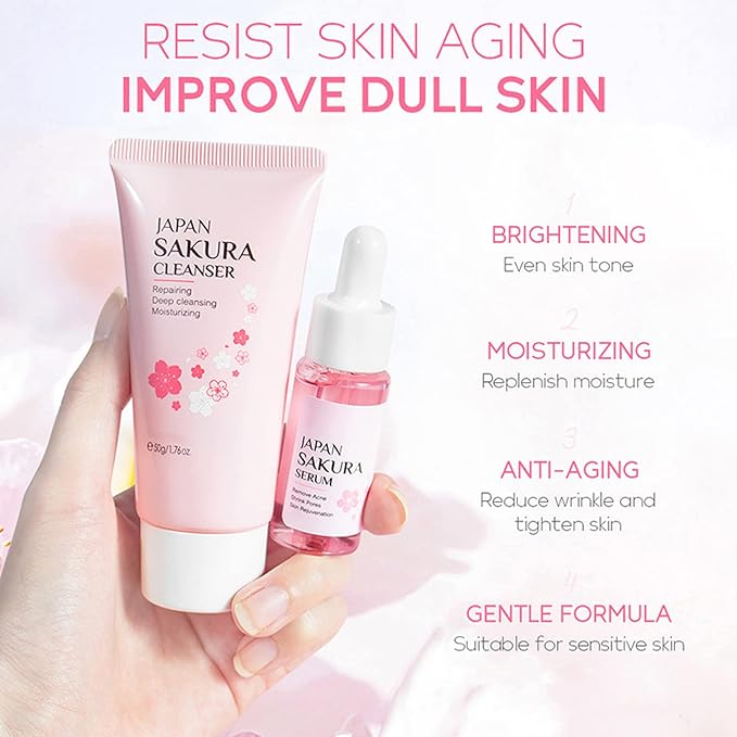 Skin Care Set - Sakura Skin Care Sets & Kits - Women Gift Sets with Cleanser,Serum,Eye Cream,essence Cream - Beauty Products For Women - Skin Care Routine Travel Kit (SetB)-Velvo Beauty