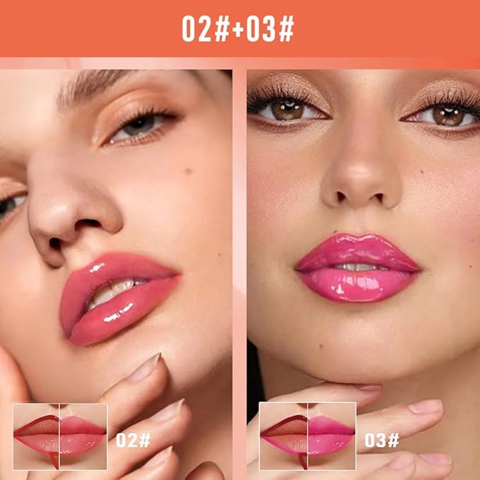 2Pcs Peel Off Lip Gloss Tattoo and Lip Oil 2-in-1, Lip Stain Peel Off Masque - Peel Off Lip Tint ,Long Lasting Waterproof Transfer-proof Lip Mask Lip Gloss Peel Off Lip Liner,Stay Lip Makeup 02#+03#-Velvo Beauty