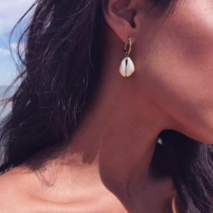 Natural Cowrie Shell Earrings Gold Boho Dangle Shell Drop Pendant Wedding Earrings Summer Beach Earrings Bridal Jewelry Gifts for Women and Girls-Velvo Beauty