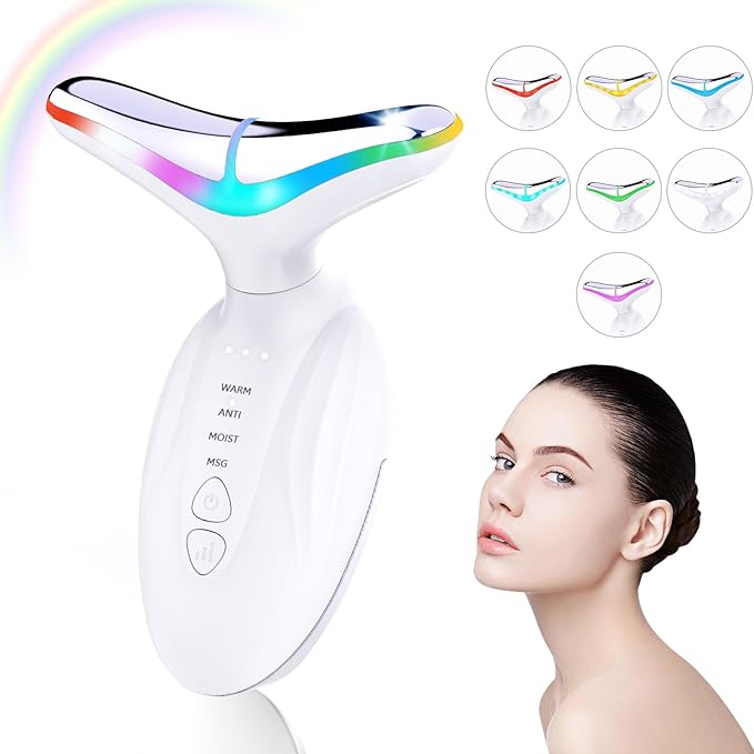 Facial and Neck Massager - SIQUER 7 in 1 Face Sculpting Tool, Multifunctional Face Lift Device for Lifting, Double Chin and Skin Care, White-Velvo Beauty