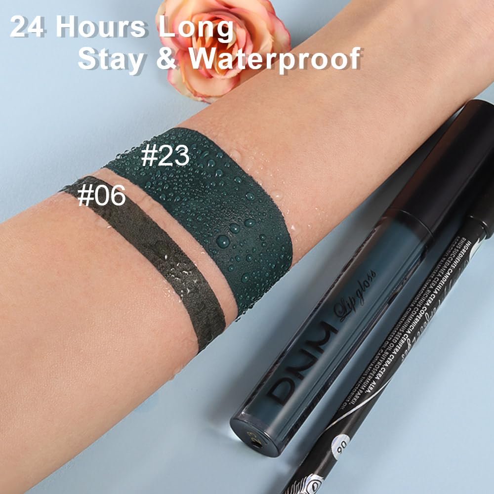 evpct 2Pcs Matte Dark Green Lipstick and Lip Liner Gloss Makeup Set matt Matte Liquid Lipstick Long Lasting Set 24H and with Lip Liner 23#-Velvo Beauty