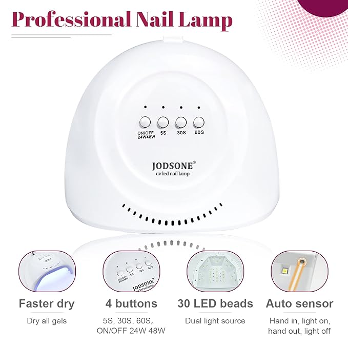 JODSONE 36 PCS Gel Nail Polish Starter Kit U V Light and Dark Series Gel Nail Set No Wipe Base Matte and Glossy Top Coat All Kinds of Manicure Tools-Velvo Beauty