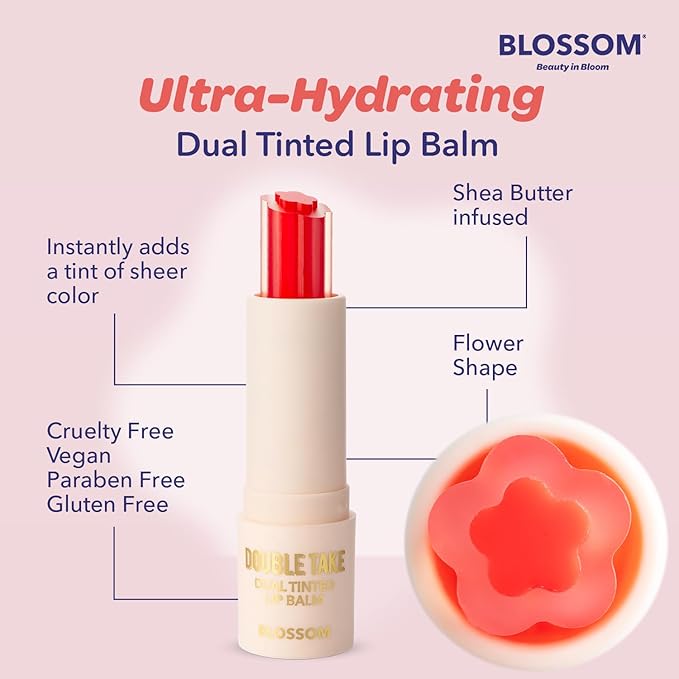 Blossom Double Take Flower Shaped Dual Tinted Moisturizing Lip Balm with Shea Butter, 0.13oz/3.6g, Cherry Red-Velvo Beauty