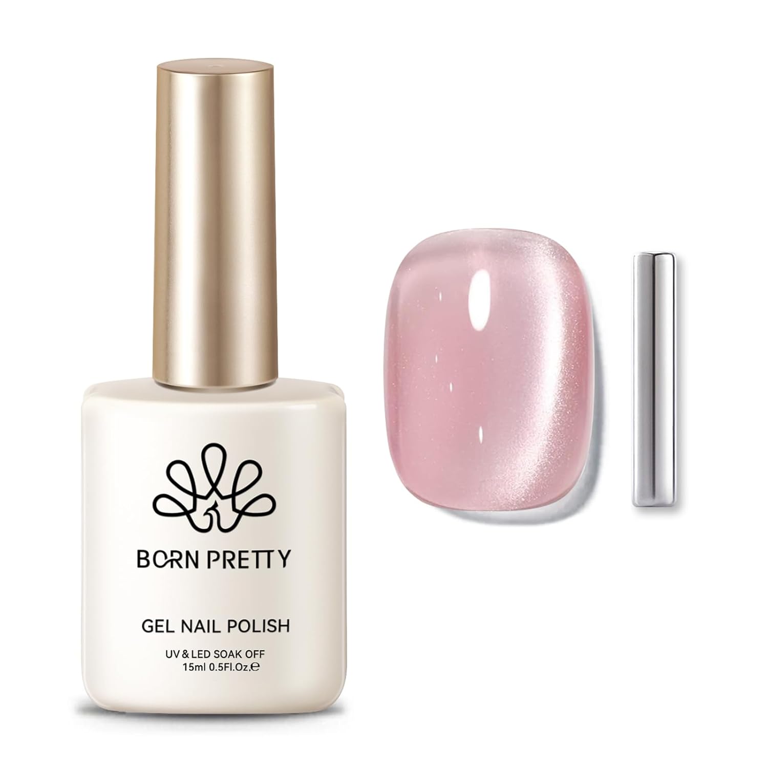 Born Pretty Cat Magnetic Eye Gel Nail Polish,Nude Moonlight Cat Magnetic Gel Nail Polish Soft Lace Magnetic Nail Polish for Nail Art Manicure Salon DIY at Home 15ML-Velvo Beauty