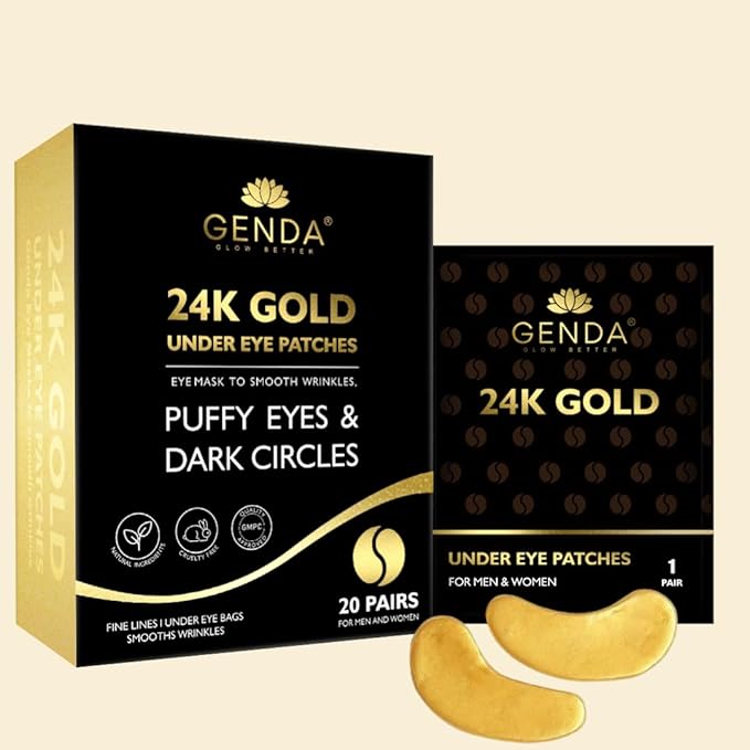 Under Eye Patches for Dark Circles and Puffy Eyes (20 Pairs) 24K Gold Gel Eye Masks Skincare, Vegan and Cruelty Free, Dry & Fine Lines, Eye Bags, Wrinkles, Hydrating, Soothing by GENDA-Velvo Beauty