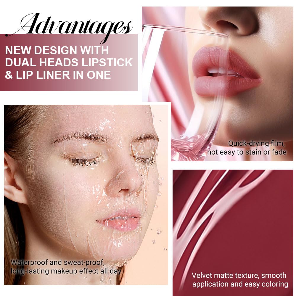 evpct 1Pcs Cherry Frost Red Matte Lip Liner and Liquid Lipstick Stain Makeup Set for women, Red Long Lasting Smudge Proof Lipstick labiales matte mate larga duracion listip 24 hours originales,05#-Velvo Beauty