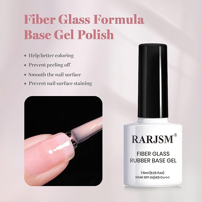RARJSM Nude Fiber Glass Rubber Base Gel Nail Polish Set 6pcs for Repair Broken Nails Clear Milky White Jelly Rose Pink Strengthener Base Coat Transparent Brush on Building Gel in a Bottle 7.5ml-Velvo Beauty