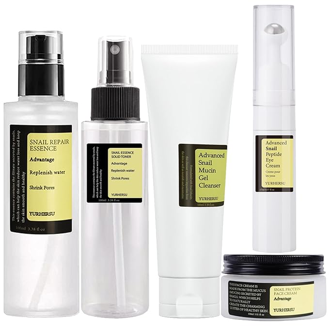 All About Snail Mucin Kit - Snail Korean Skincare 5-Pack, Snail Skin Care Products Set: Face Gel Cleanser, Essence, Cream, Toner & Eye-Cream, Facial Kit for Women and Men Hydrating & Anti-Aging-Velvo Beauty