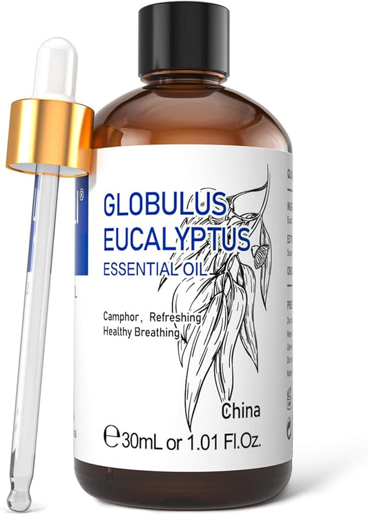 HIQILI Eucalyptus Essential Oil 1 Fl Oz, 100% Pure Natural Therapeutic Grade, Premium Grade Glass Dropper for Diffuser, Humidifier, Air Freshening, Cleaning, Home, Skin-Velvo Beauty